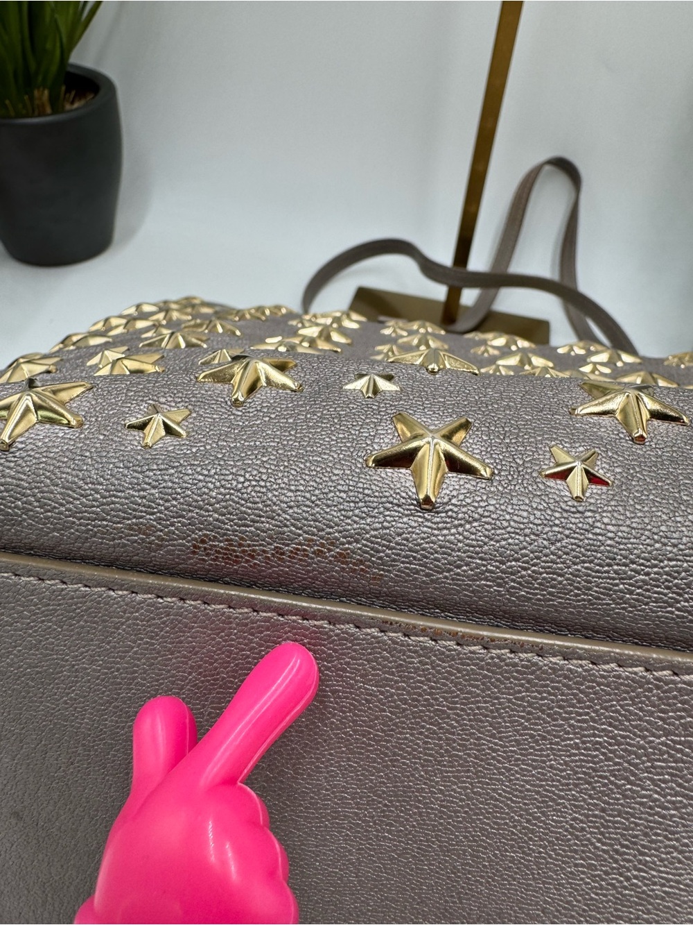 Jimmy Choo Gray Leather Star Studded Tote Bag | Sasha Medium Shopper - Picture 5 of 10